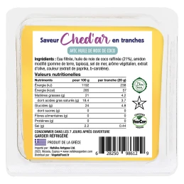 Tranches saveur cheddar végétal 500 gr - NAFSIKA'S GARDEN