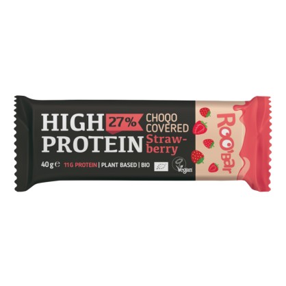 Barre Hyper Protéinée (27%) recouverte de glaçage Fraise 40g Bio - ROOBAR